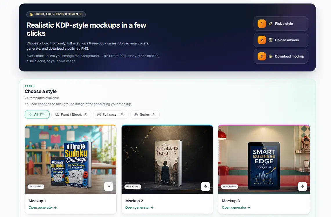 3D book mockups dashboard screenshot