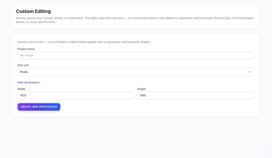 Custom editing dashboard screenshot