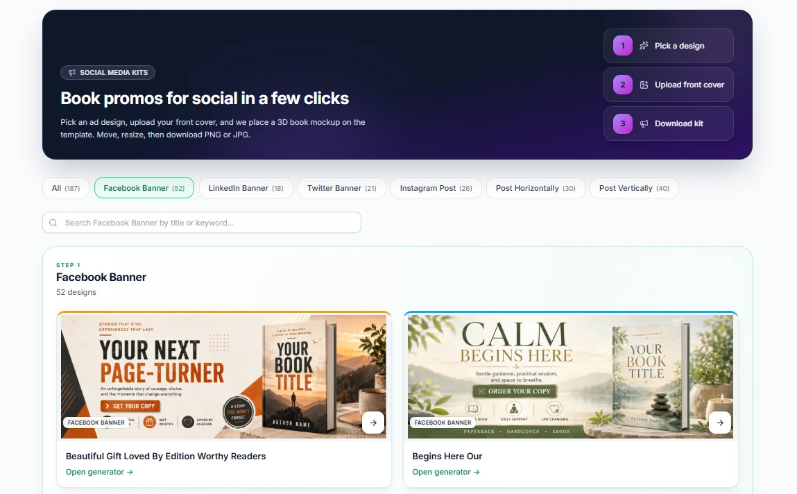 Social media kits dashboard screenshot